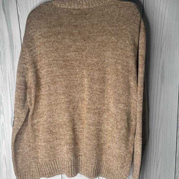 Ralph Lauren Chaps Sweater Mens Large Tan Henley Mock Neck Elbow Patch Knit - Picture 3 of 7